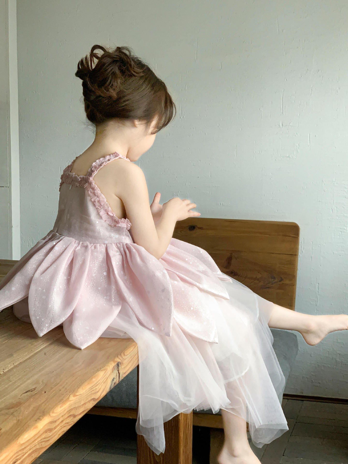 Princess Birthday Pink Petal Mesh Tree Children's Dress