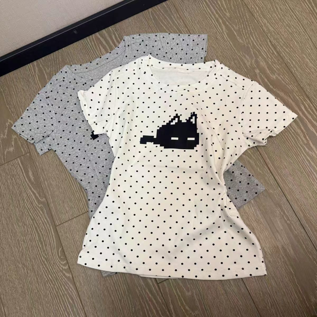 Children's Summer Shirt Short-sleeved Polka Dot Printed Middle Big Shoulder Children's T-shirt