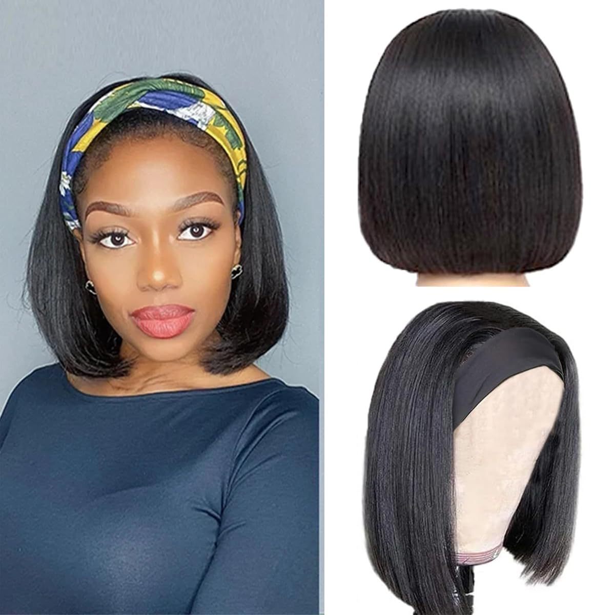 Women's Black Band Inner Buckle Synthetic Wigs Wig Short Straight Hair