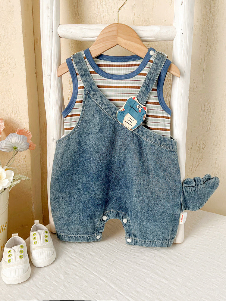 Cartoon Dinosaur Denim Male Female Outing Children's Suit