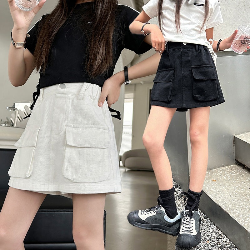 Children's Clothing Denim Skirted Leggings Summer High Waist Double Pocket Slimming Children's Suit