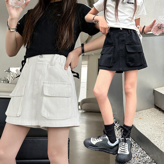 Children's Clothing Denim Skirted Leggings Summer High Waist Double Pocket Slimming Children's Suit