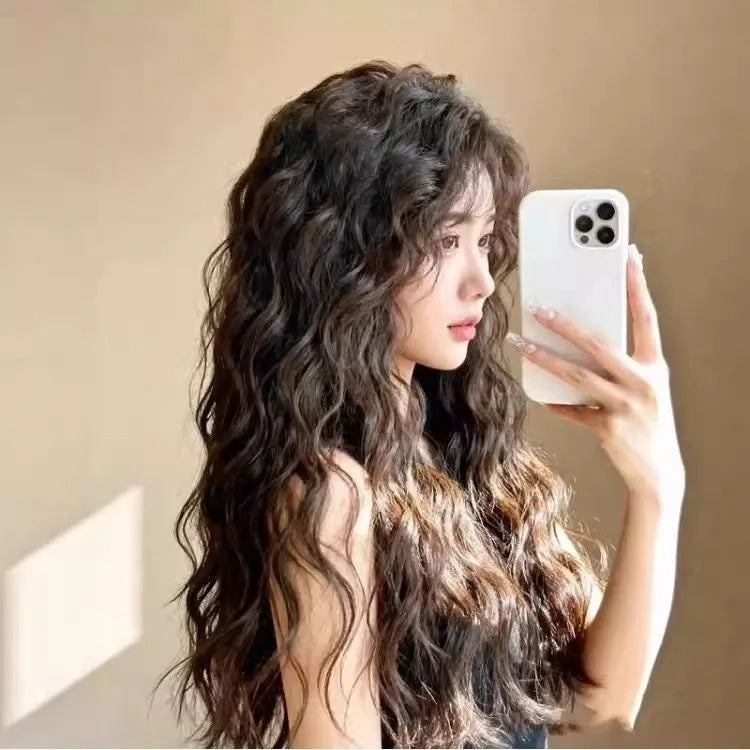 Style Small Curls Bangs Curly Hair Linen Brown Egg Roll Long Straight Wig