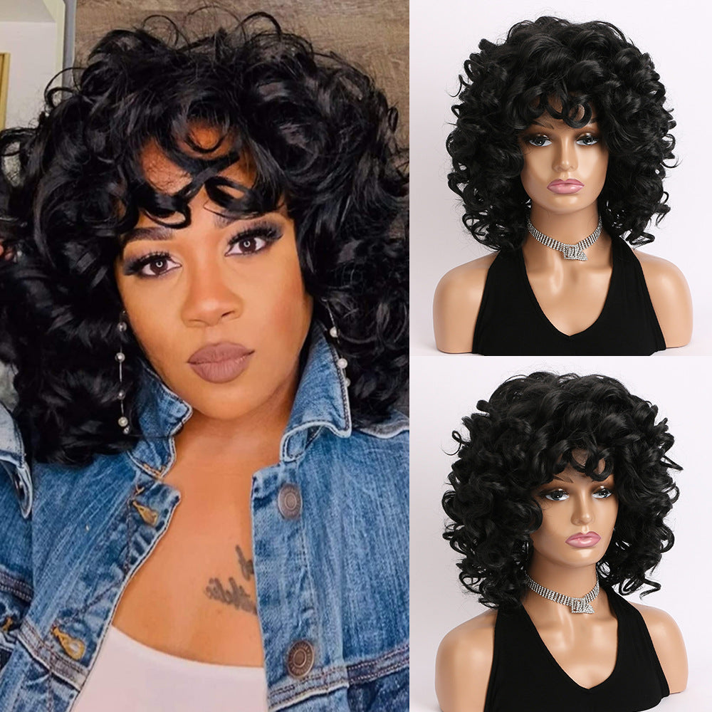 Women's Rose Net Light Golden Chemical Fiber Wig Short Curly Hair