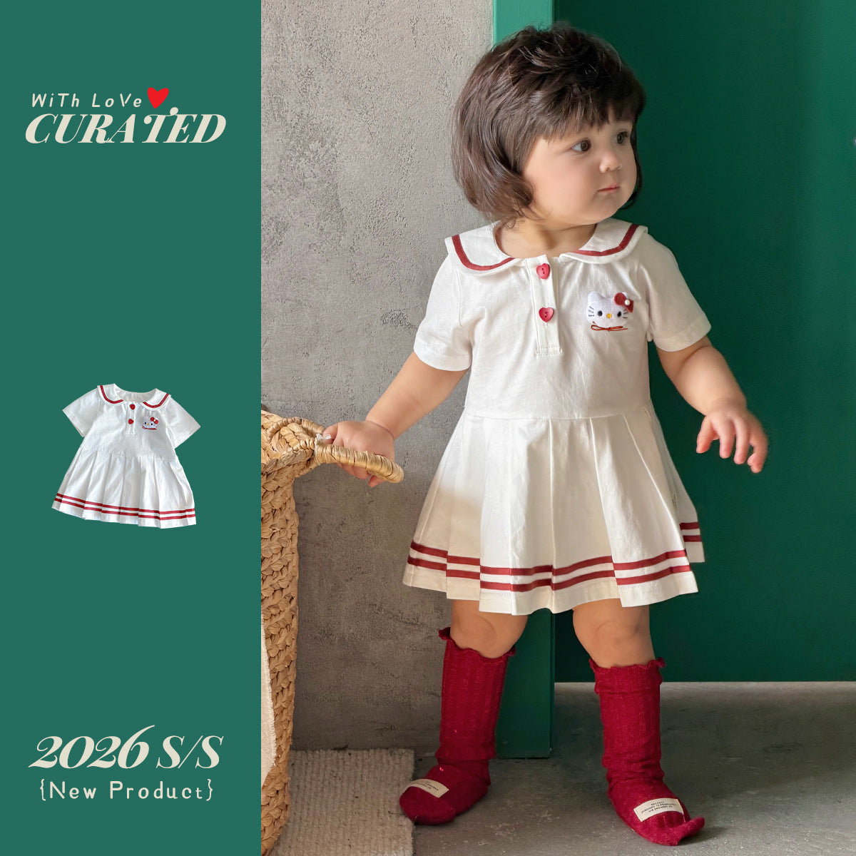 Shirt Contrast Color Short Sleeve Pleated Skirt Children's Dress