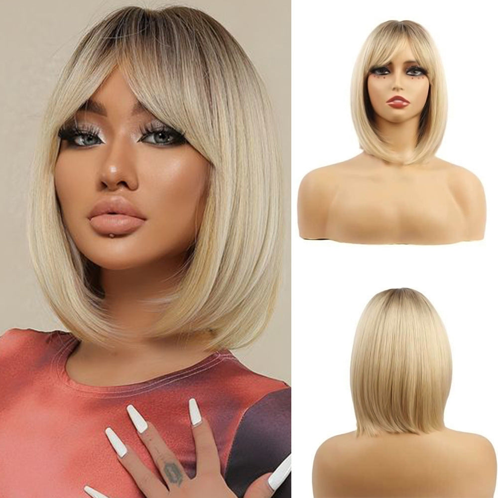 Trendy Female Gradient Wave Chemical Fiber Wig Short Straight Hair