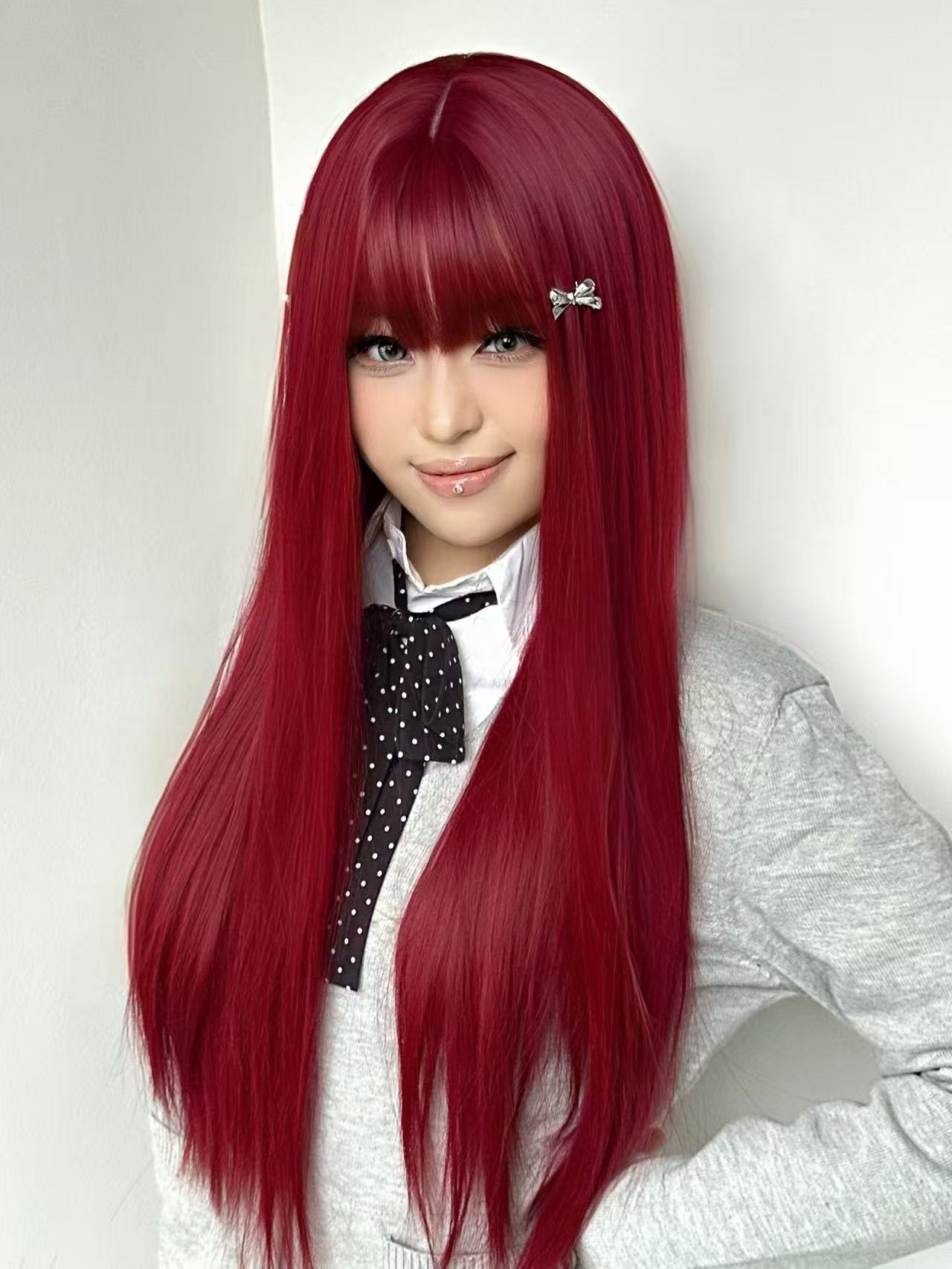 Head Cover Brown Straight Bangs Long Chemical Wig Short Curly Hair