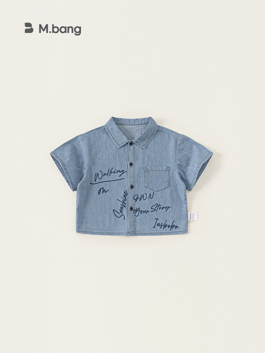 Children's Clothing Tops Summer Striped Printed Handsome Denim Wear Children's Shirt