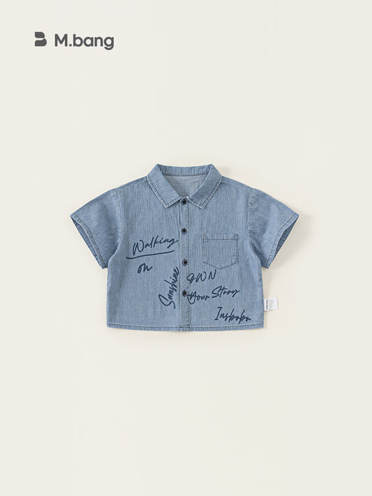 Children's Clothing Tops Summer Striped Printed Handsome Denim Wear Children's Shirt