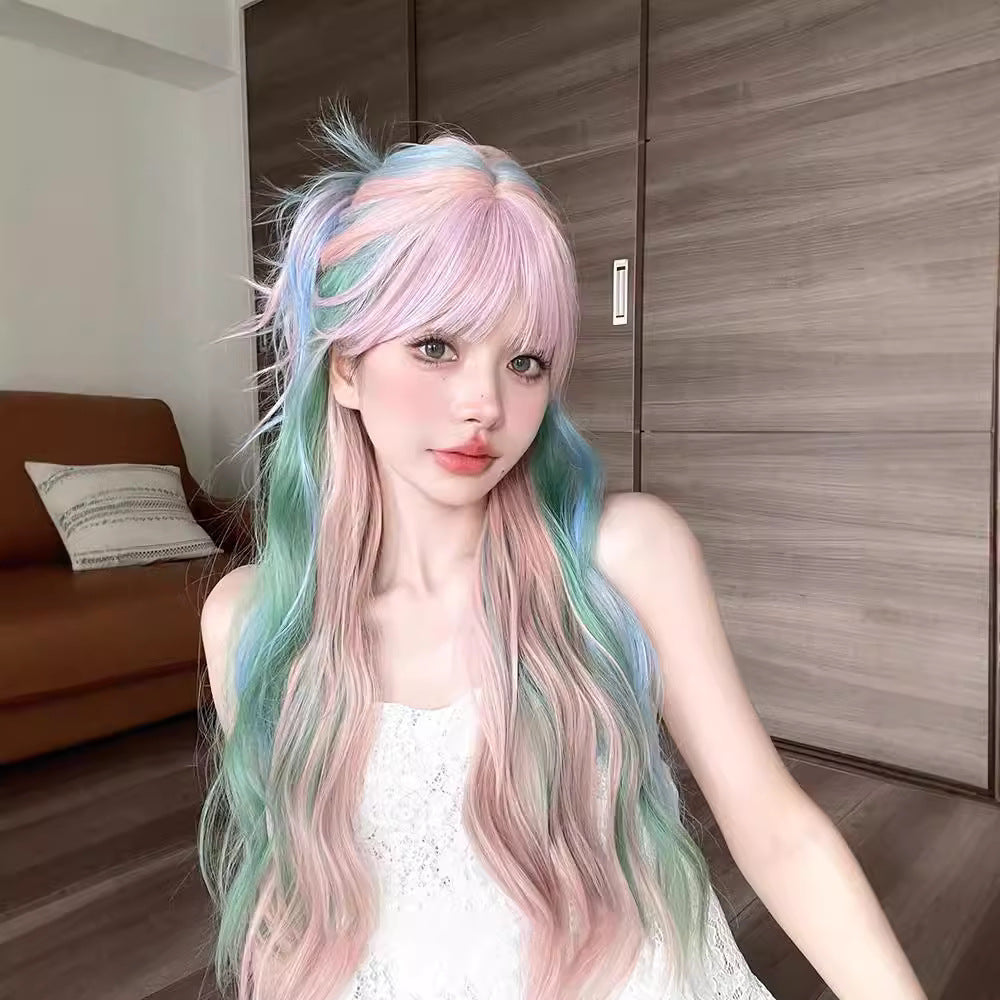 Curly Hair Full Top Rainbow Soft Wig Long Curls