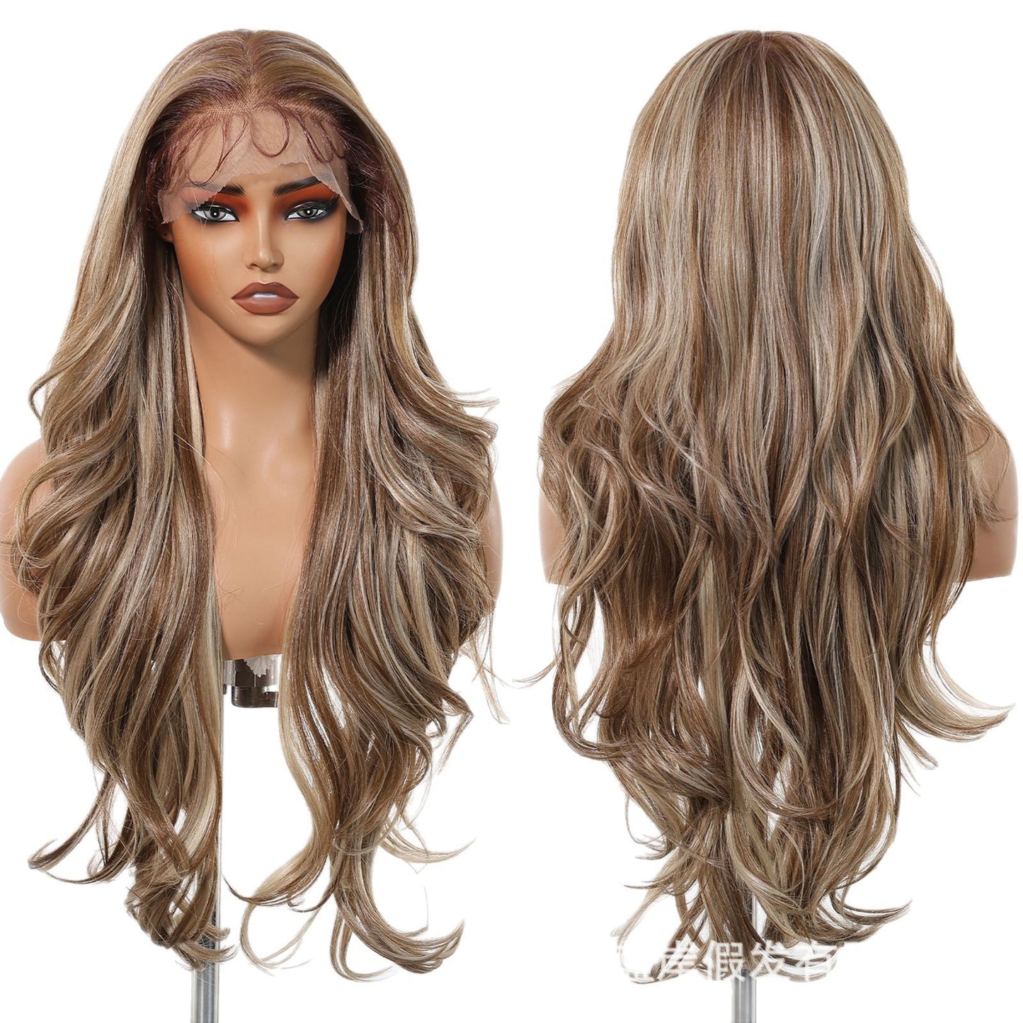 Area Lace Female Light Brown Dyed Curly Hair Wig Long Curls