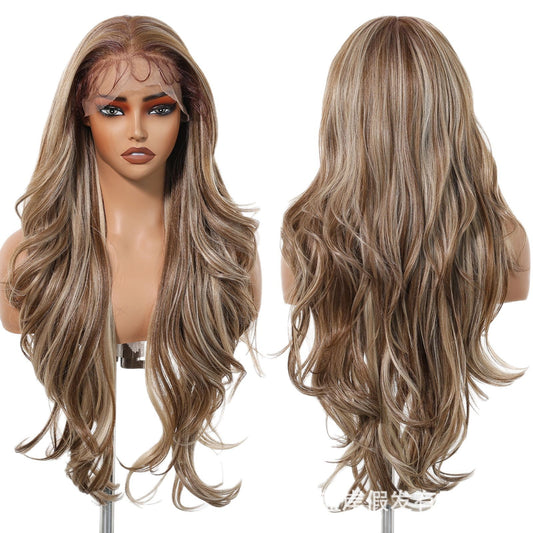 Area Lace Female Light Brown Dyed Curly Hair Wig Long Curls