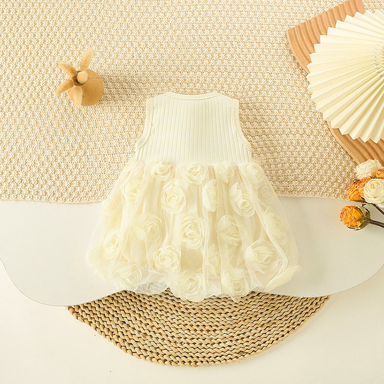 Children's Clothing Advanced Cream Color Rose Petals Bud Skirt Children's Dress