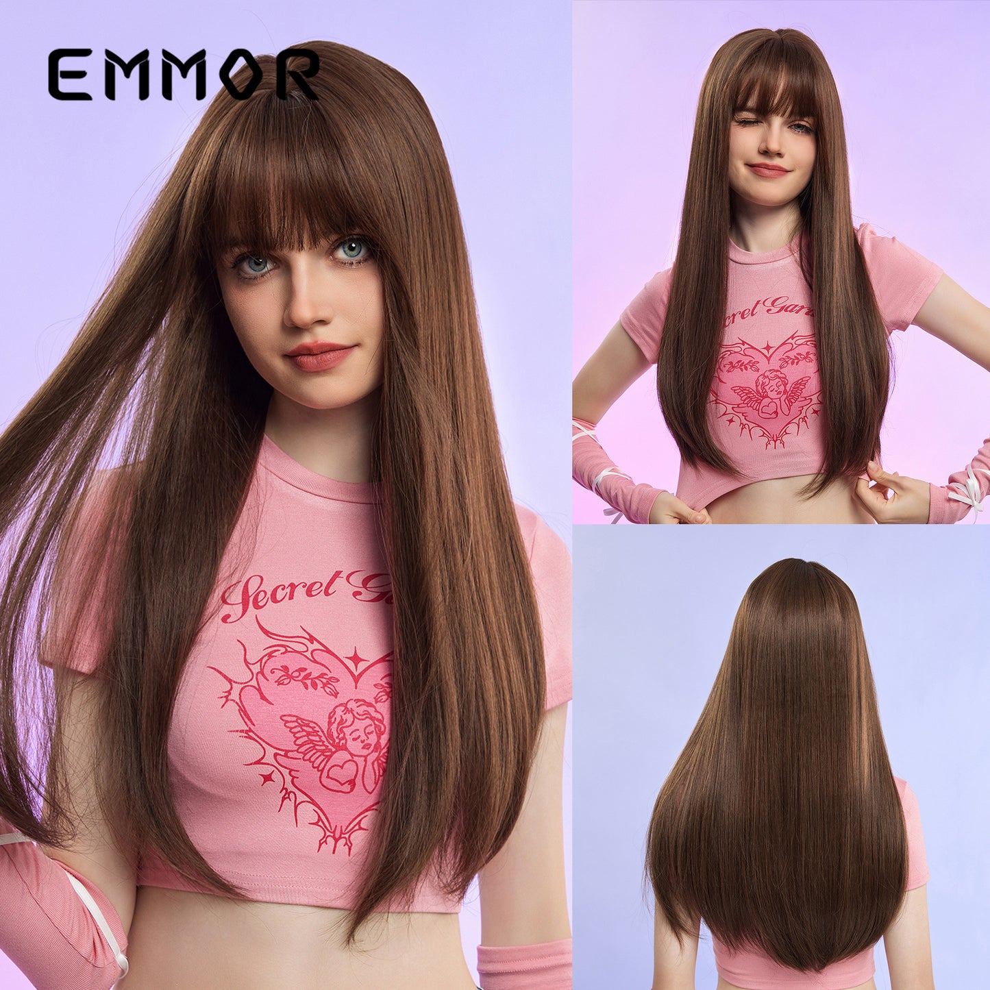 Bangs Black Hair Chemical Fiber Matte Long Straight Wig