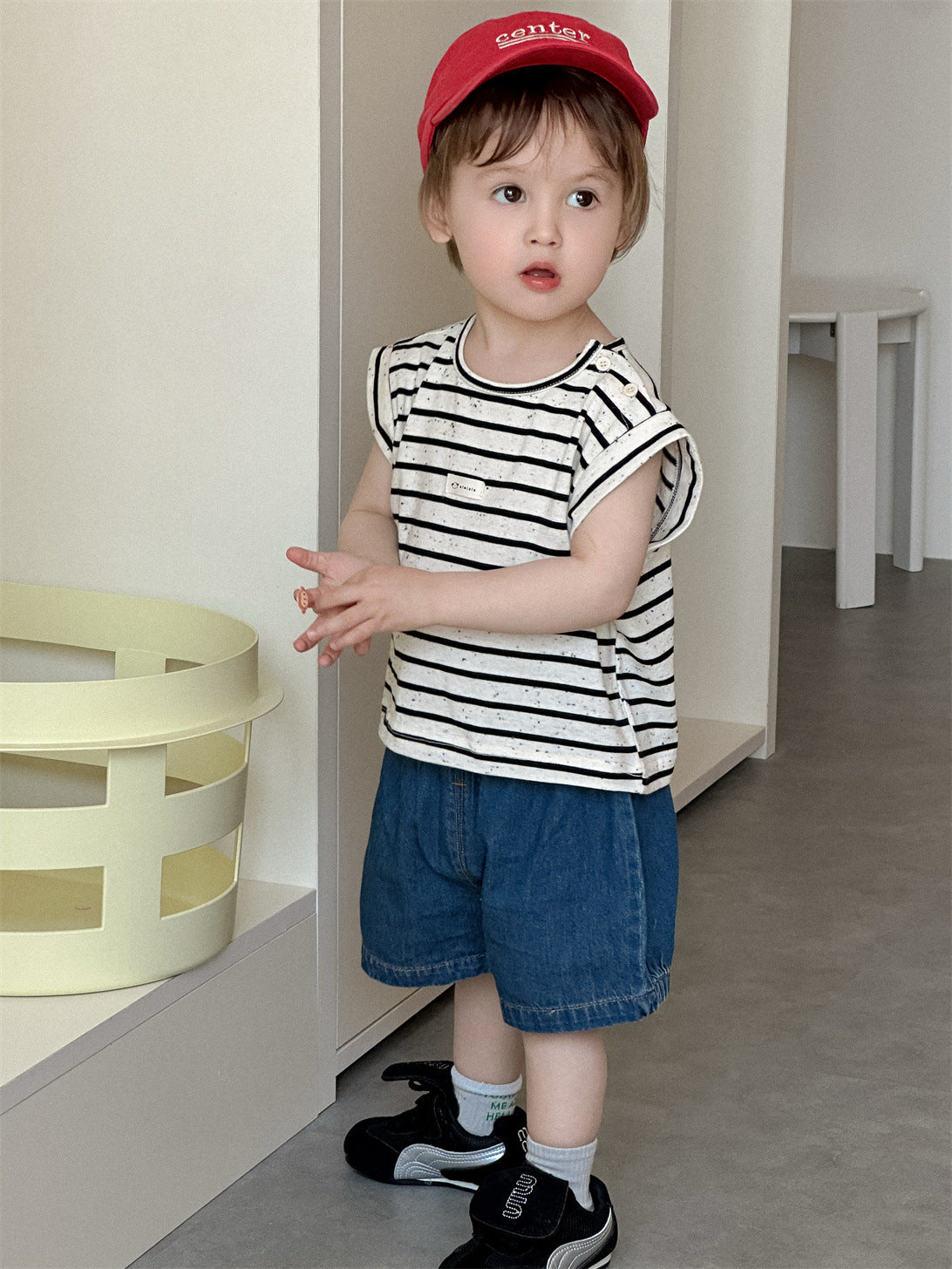 Children's Striped T-shirt Denim Shorts Summer Thin Korean Style Children's Suit