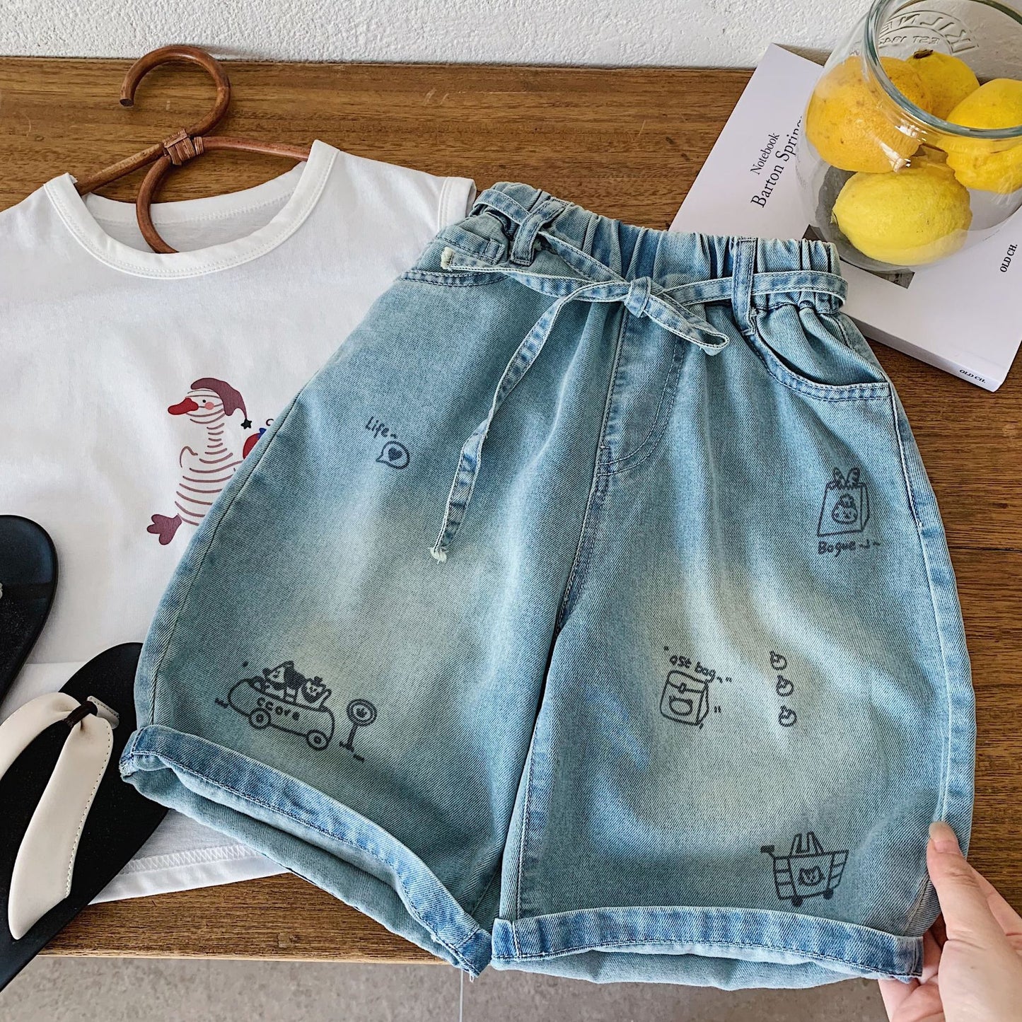 Children's Jeans Summer Thin Printed Cropped Trousers Children's Pants