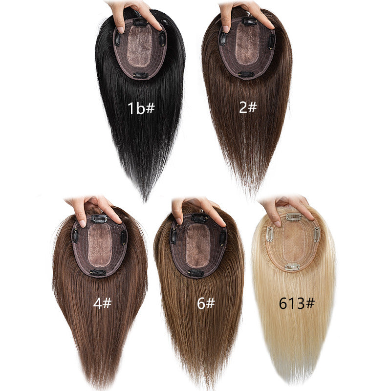 Female Real Hair Head Hairpiece Cover Gray Invisible Wig