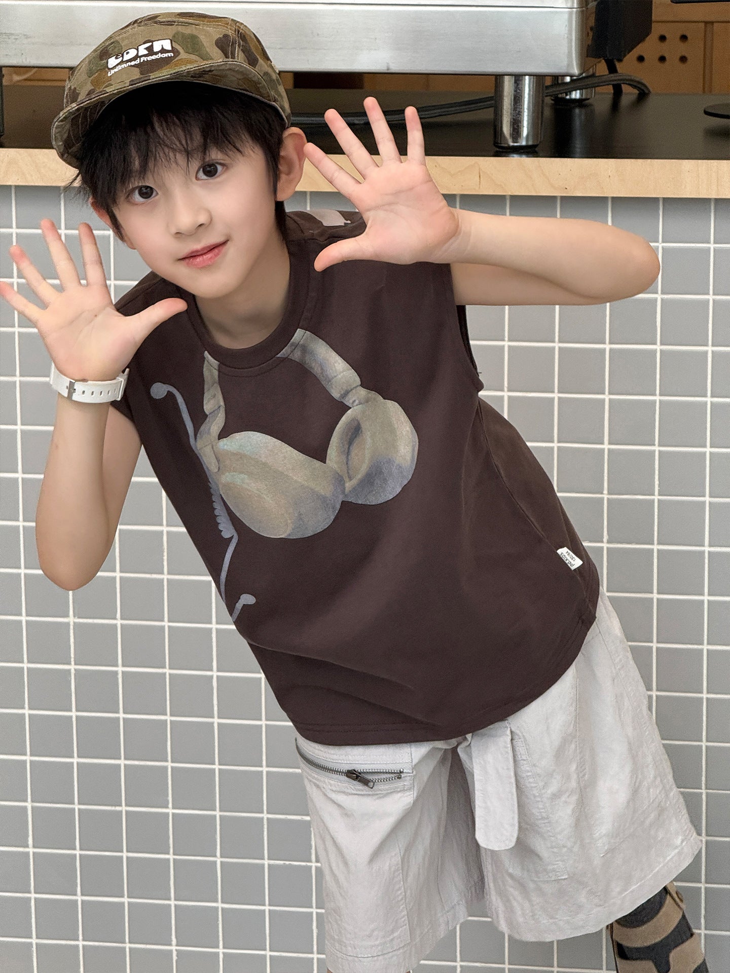 Children's Style Street Half Sleeve Casual American Headset Printed Children's T-shirt