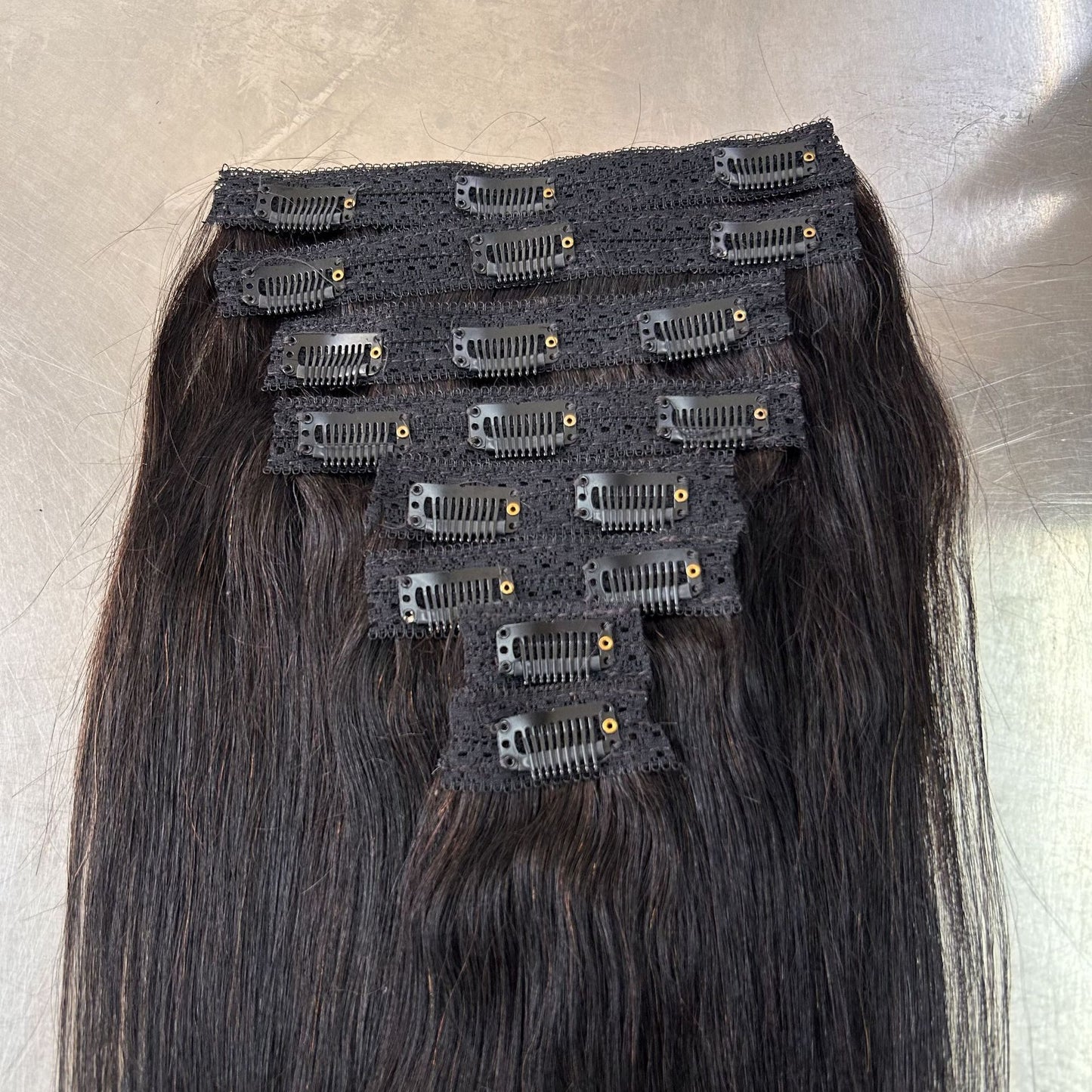 Clip Real Human Hair Invisible Extension Long Straight Wig