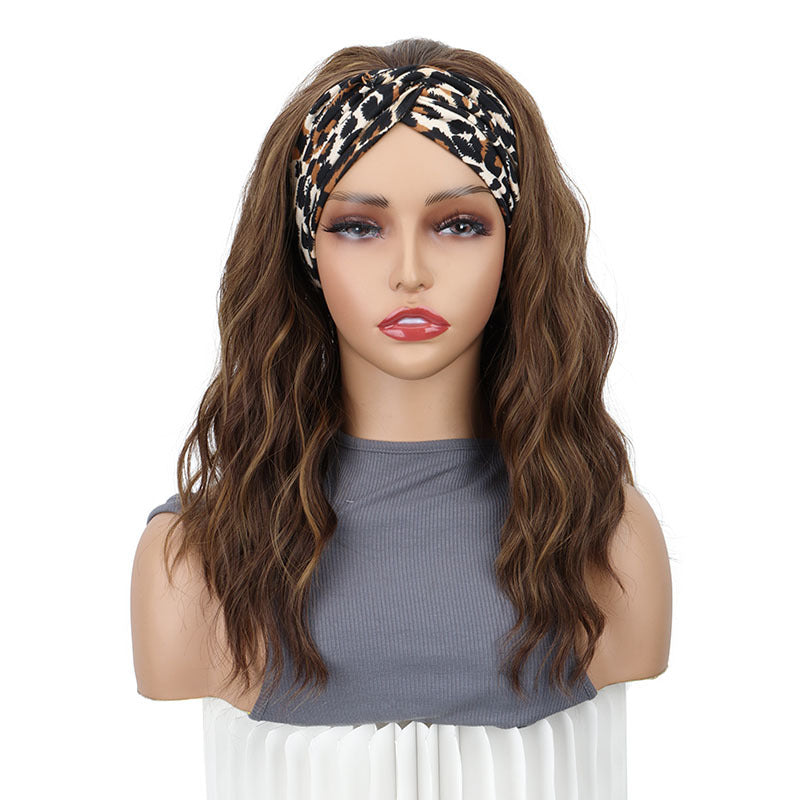 Women's Silk Headband Water Ripple Long Curly Hair Chemical Wig Ponytail