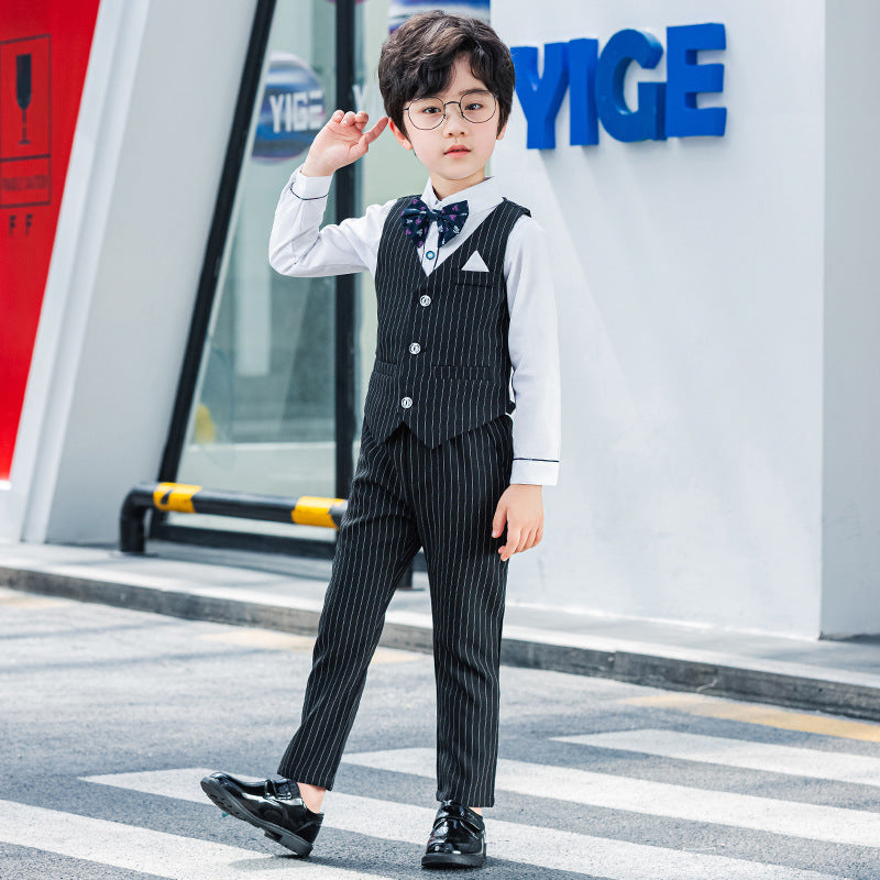 Children's Boy Stripe Vest Gown Host Catwalk Piano Children's Suit