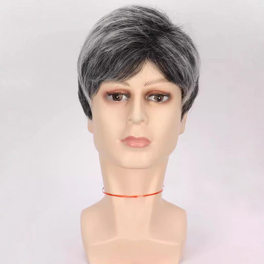 Men's Short Hair Curly Head Cover Fiber Rose Net Granny Men's Wig