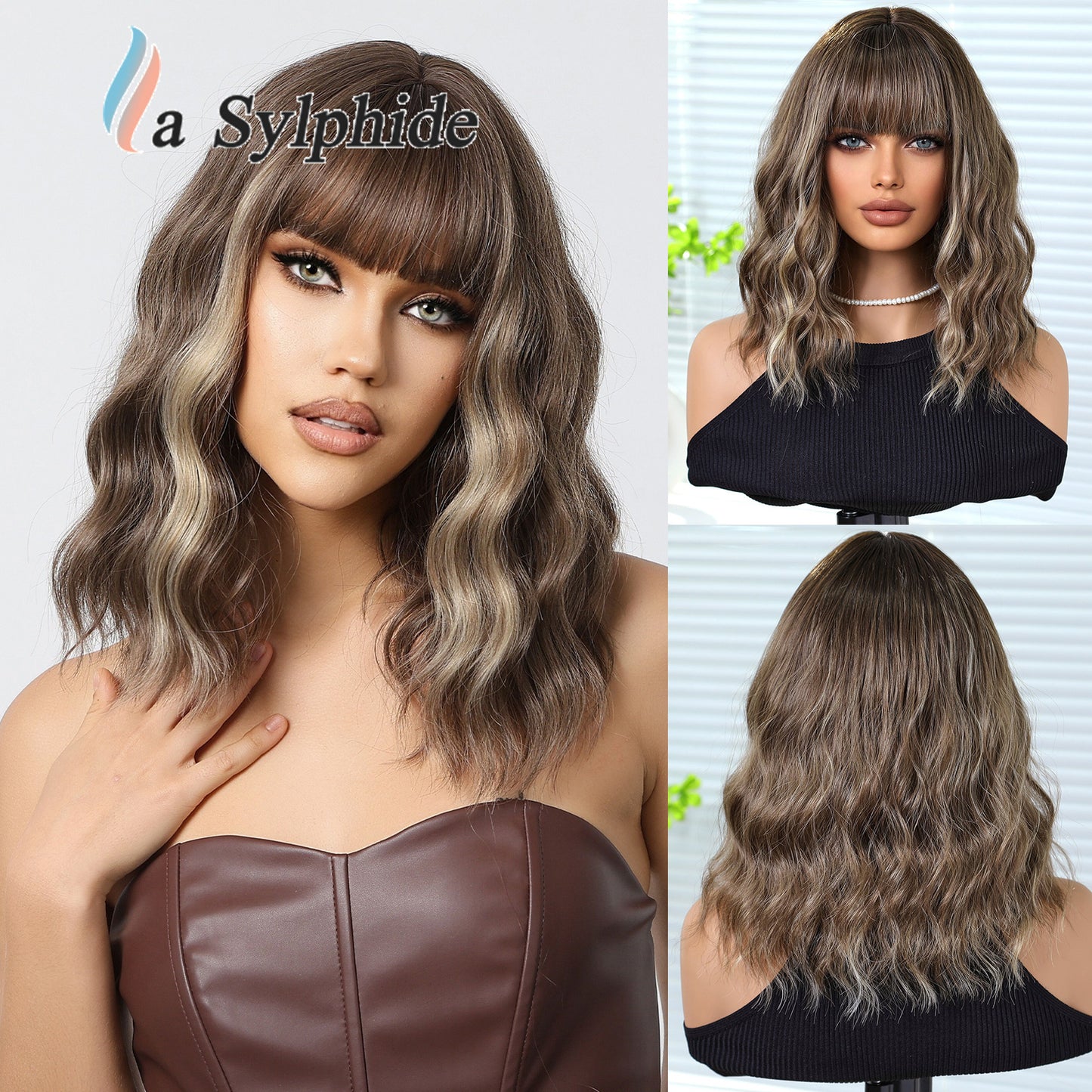 Pretty Women's Golden Gradient Fashion Natural Wig Short Curly Hair