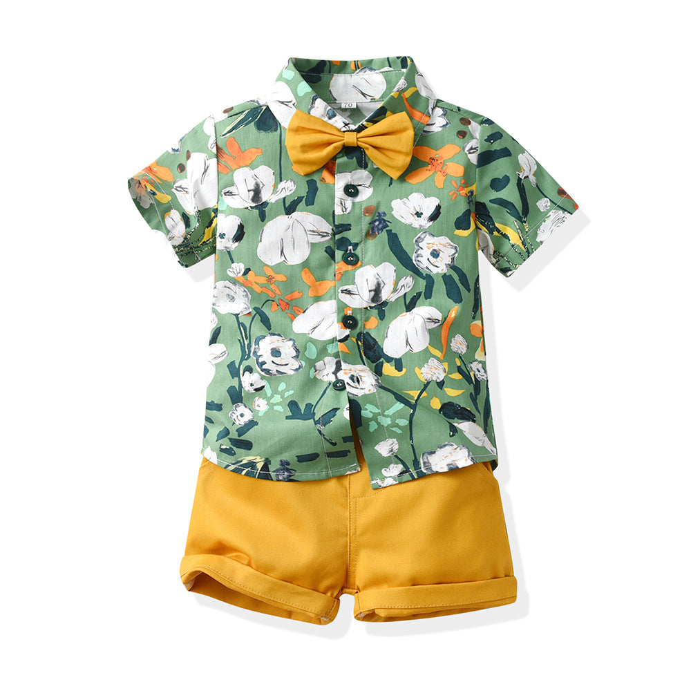 Children's Summer Clothing Short-sleeved Cotton Shirt Suspender Pants One Year Old Children's Suit