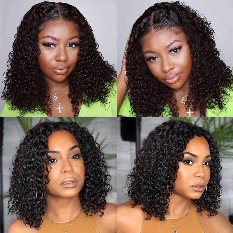 Women's Front Lace Small Black Wrapped African Synthetic Wig Short Curly Hair