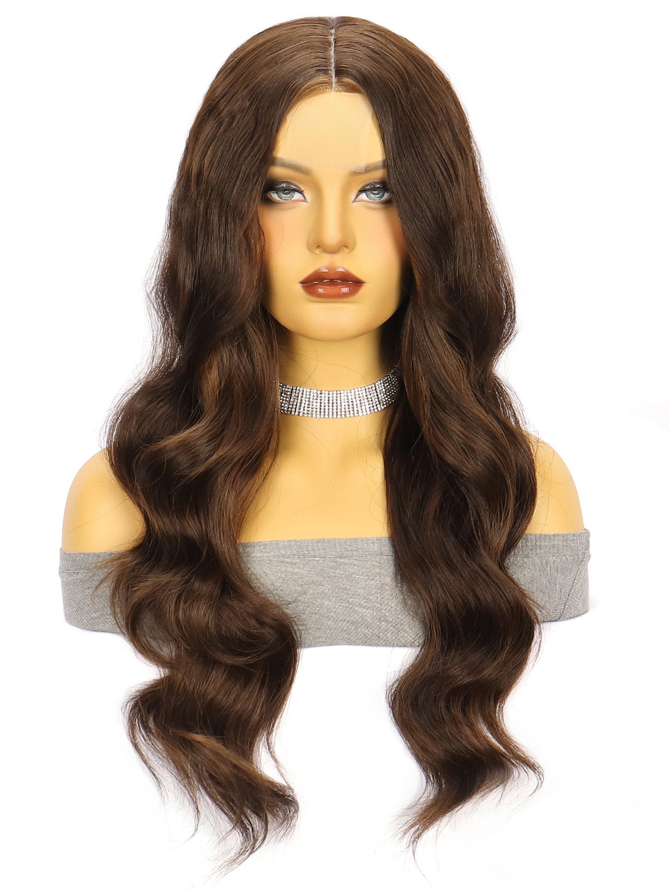 Women's Brown Straight Hair Big Wave Curly Chemical Fiber Front Wig Long Curls