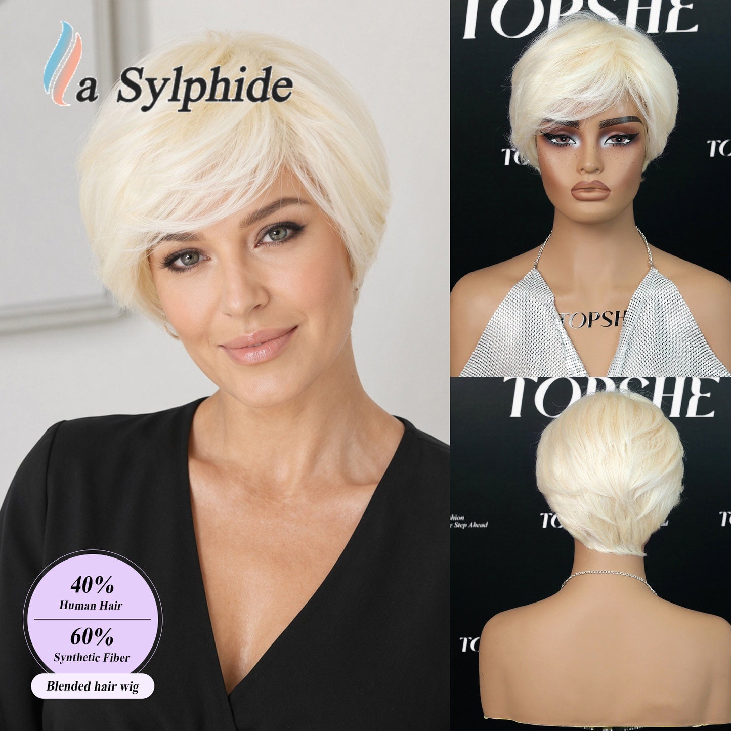 Chemical Fiber Texture Gray White Rose Net Man Wig Short Straight Hair