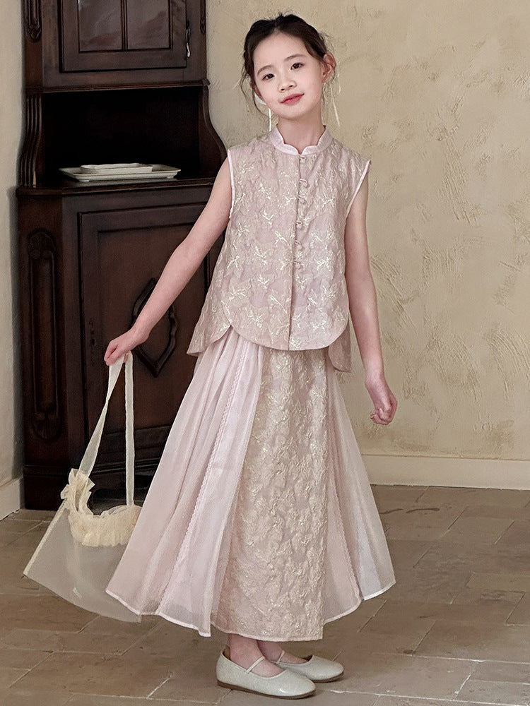 Children's Chinese Skirt Summer Jacquard National Style Waistcoat Children's Suit