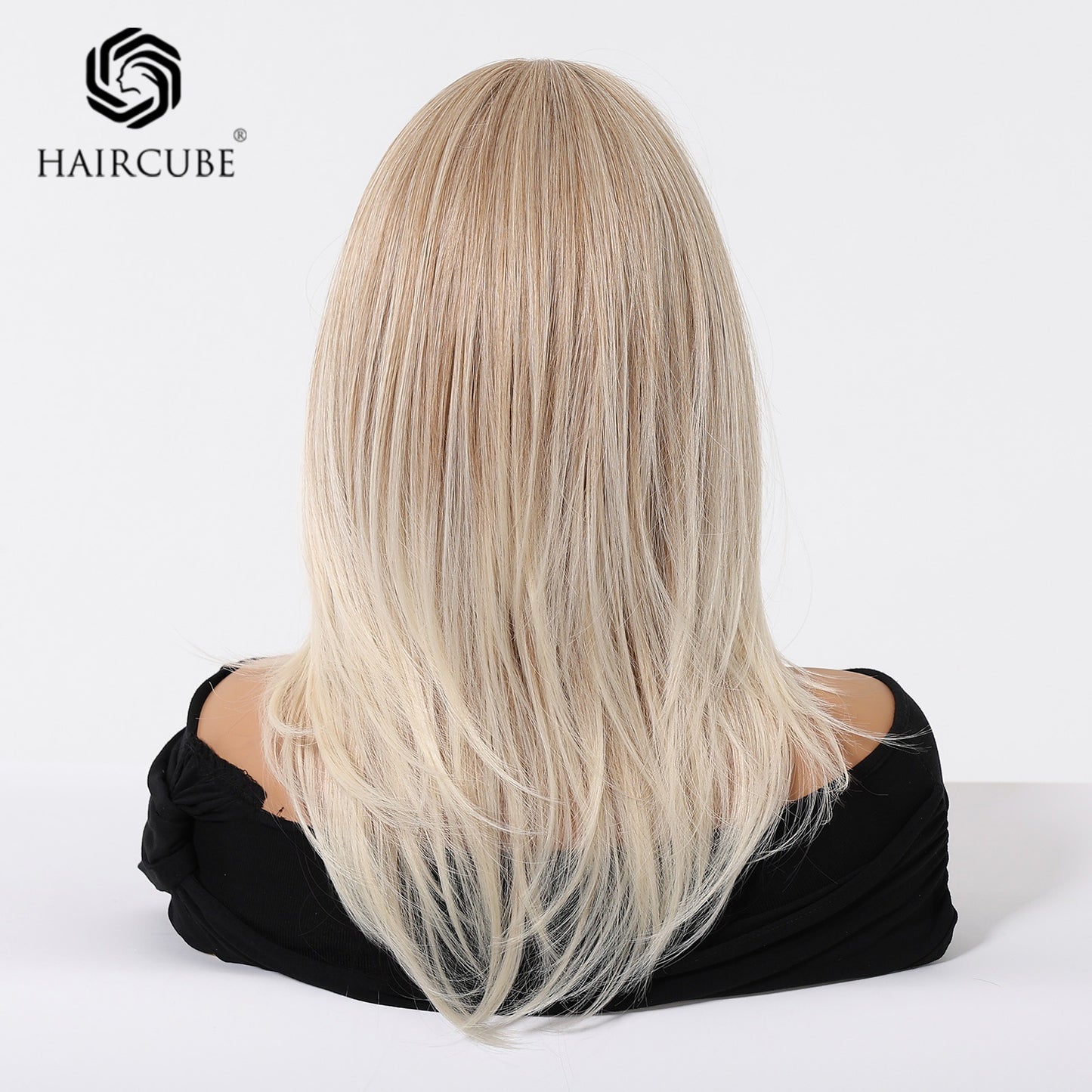 Women's Headgear Mid-length Light Gold Bangs Party Wig Short Straight Hair