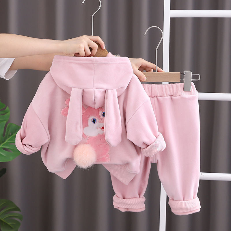 Children's Boys Double-sided Veet Casual Sweatshirt Two-piece Trendy Fleece-lined Children's Suit