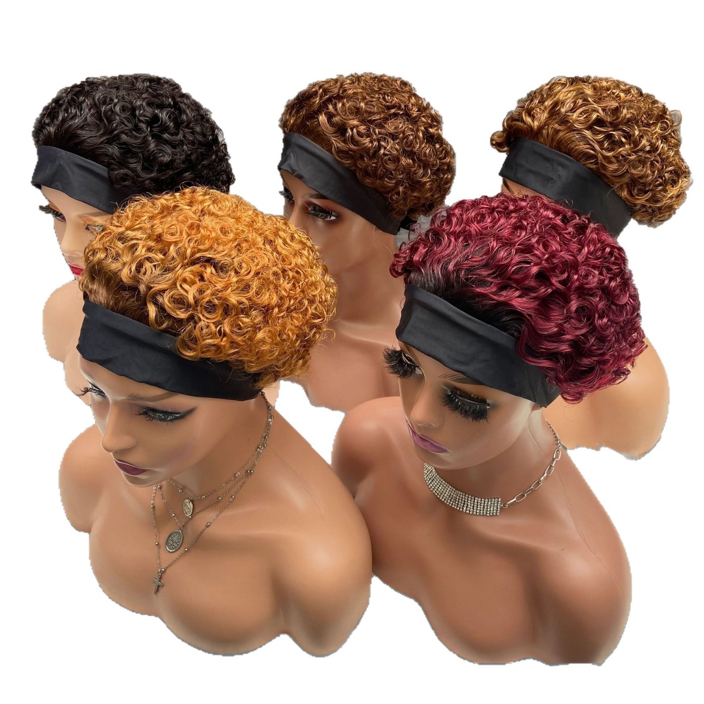 Colorful Real Human Ice Silk Band Wig Short Curly Hair