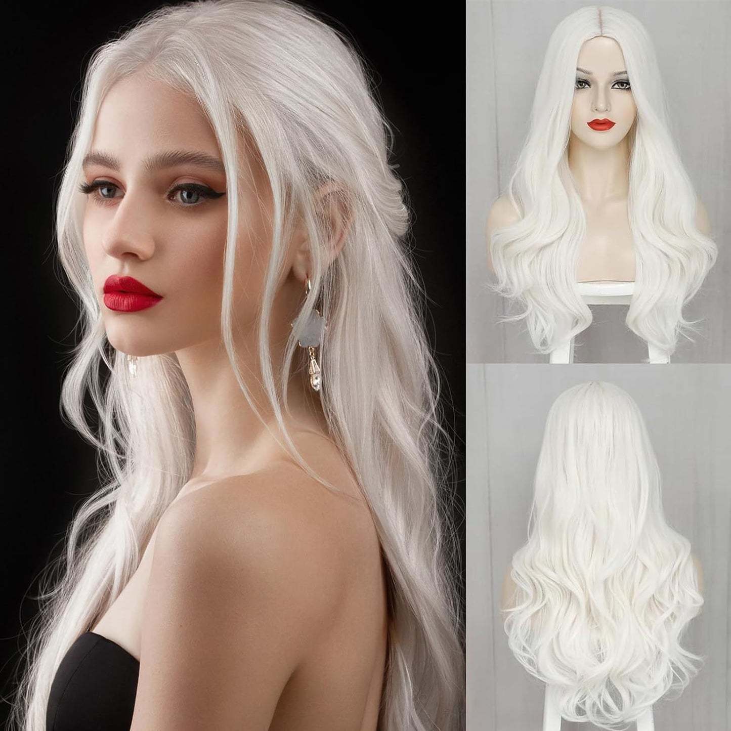 Women's Wavy Curly Hair Head Cover Golden Wig Long Curls