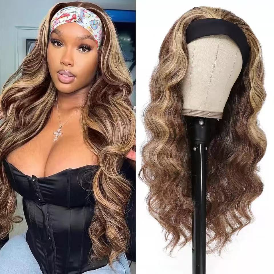 Synthetic Wigs Lady Temperament Hair Band Black Curly Big Wig Long Curls