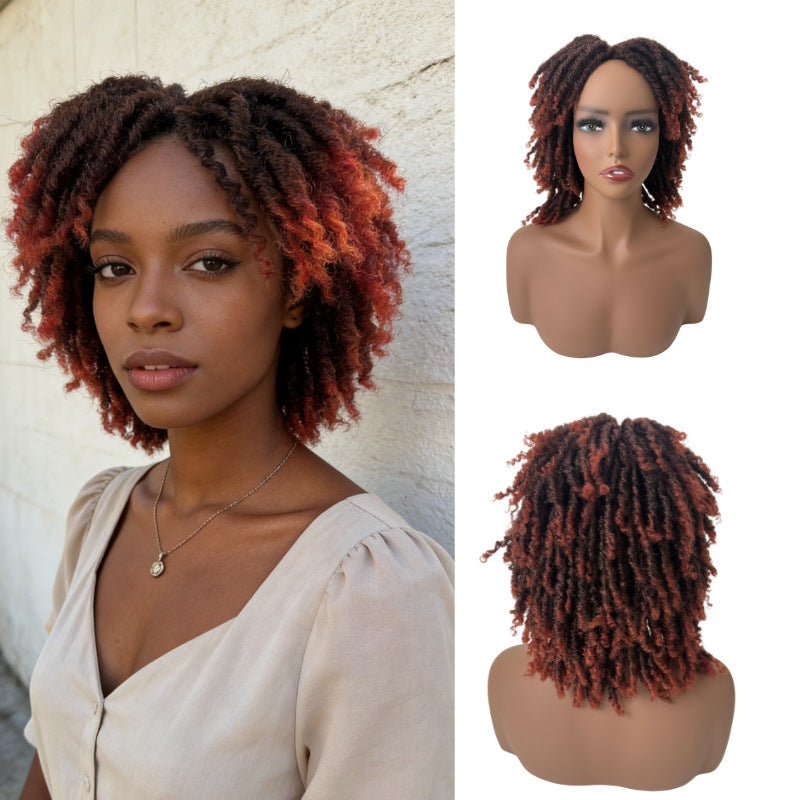 Women's African Dreadlocks Full Top Fiber Rose Wig Short Curly Hair