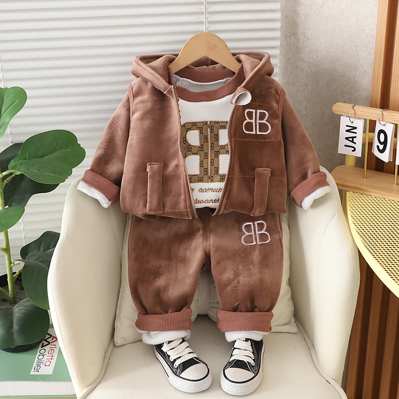 Children's Korean Style Clothing Fleece Padded Bear Children's Suit