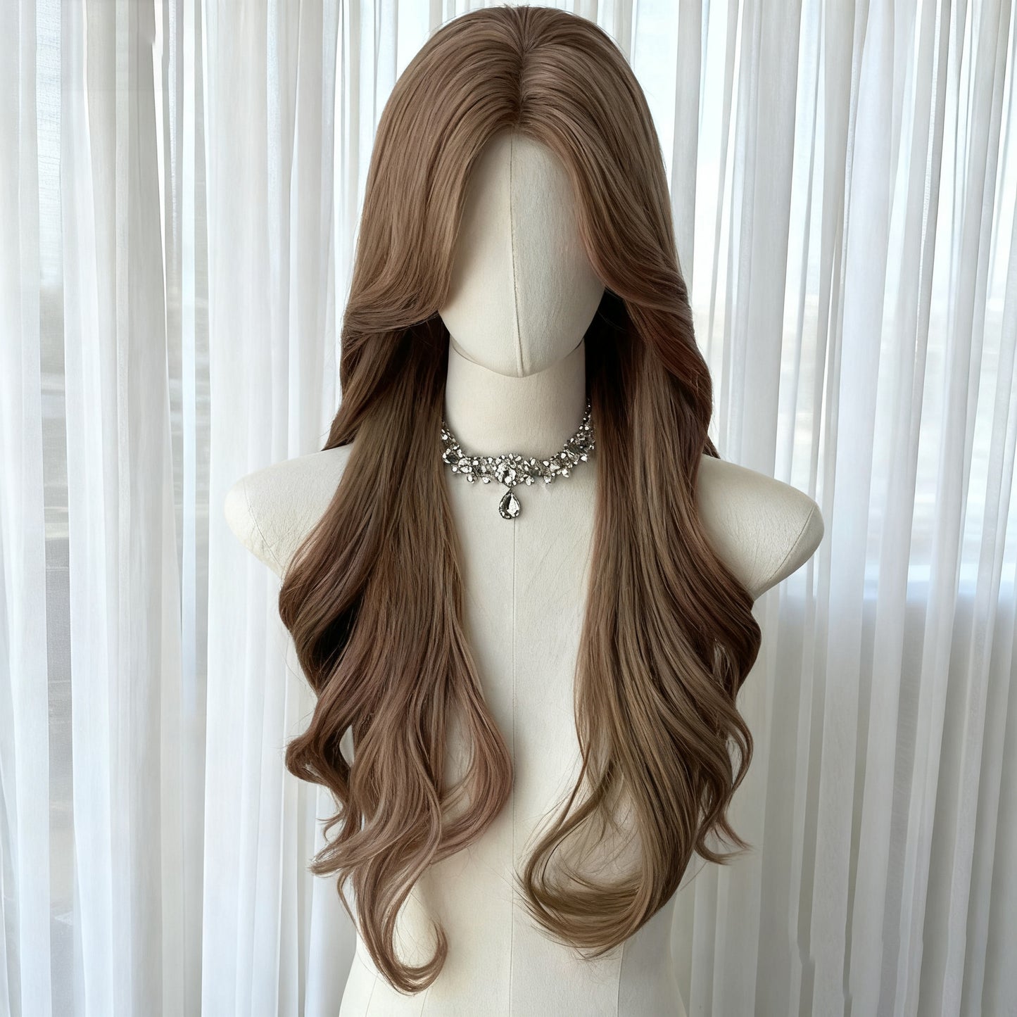 Natural Fluffy Fashion Seamless Mid-length Bangs Big Wave Wig Long Curls