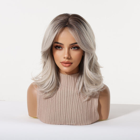 Sier Gray Gradient Mid-length Fiber Natural Fluffy Wig Long Curls
