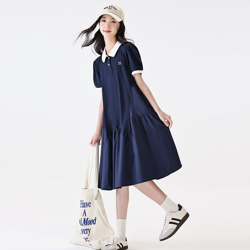 Children's Summer Trendy Preppy Style Princess Little Medium Children's Dress