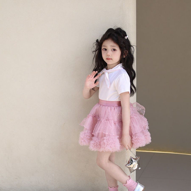 Cute Sweet Dress Mesh Bubble Skirt Princess Super Korean Style Children's Suit