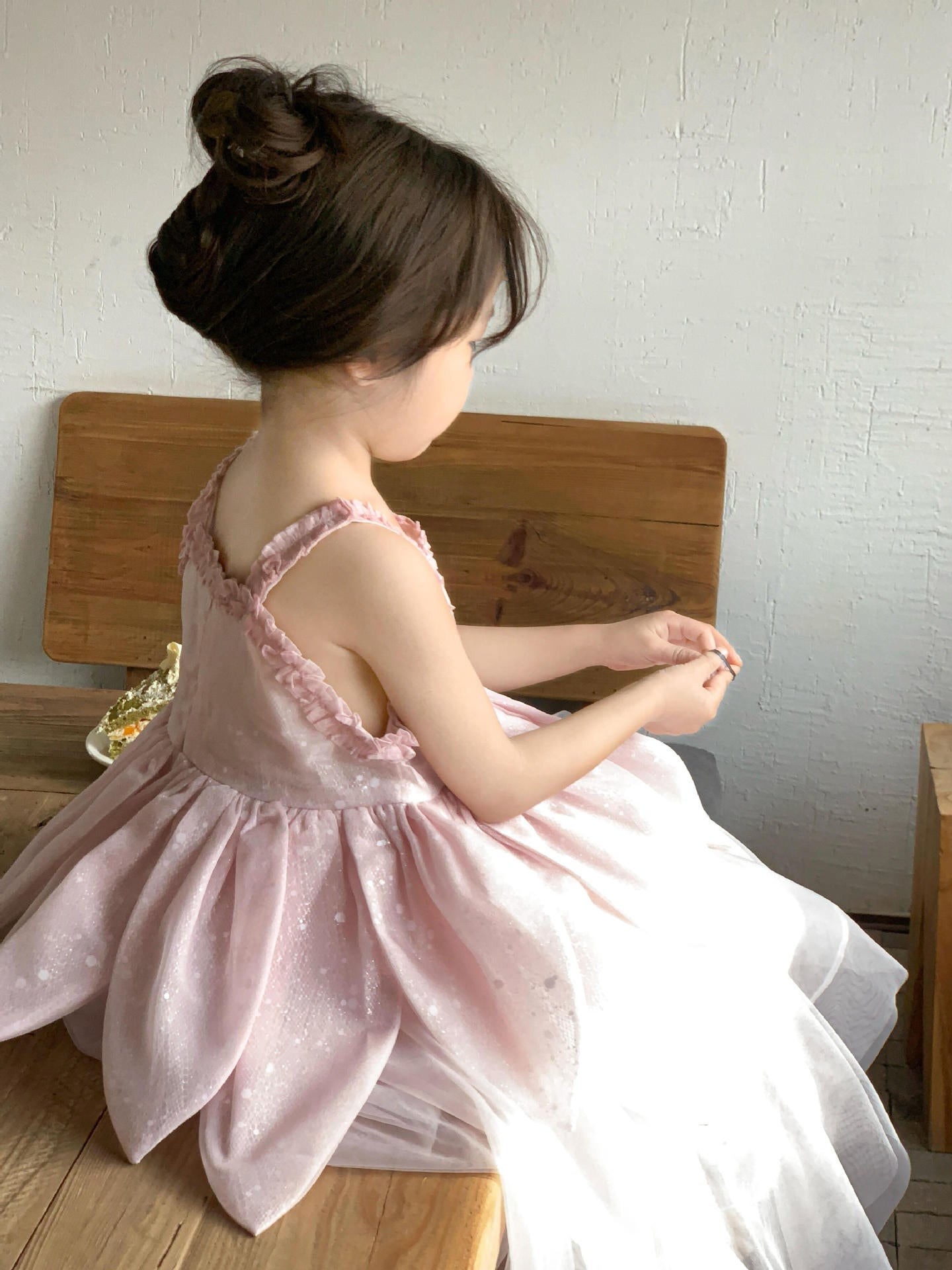 Princess Birthday Pink Petal Mesh Tree Children's Dress