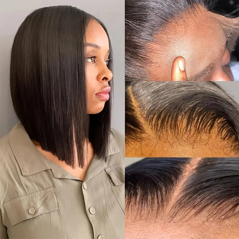 Durable Comfortable Cool Front Lace Natural Wig Short Straight Hair