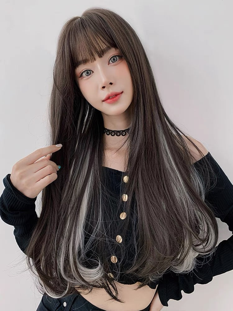 Hair Temperament Highlight Straight Hanging Ear Dyeing Natural Realistic Rinka Wig Long Curls