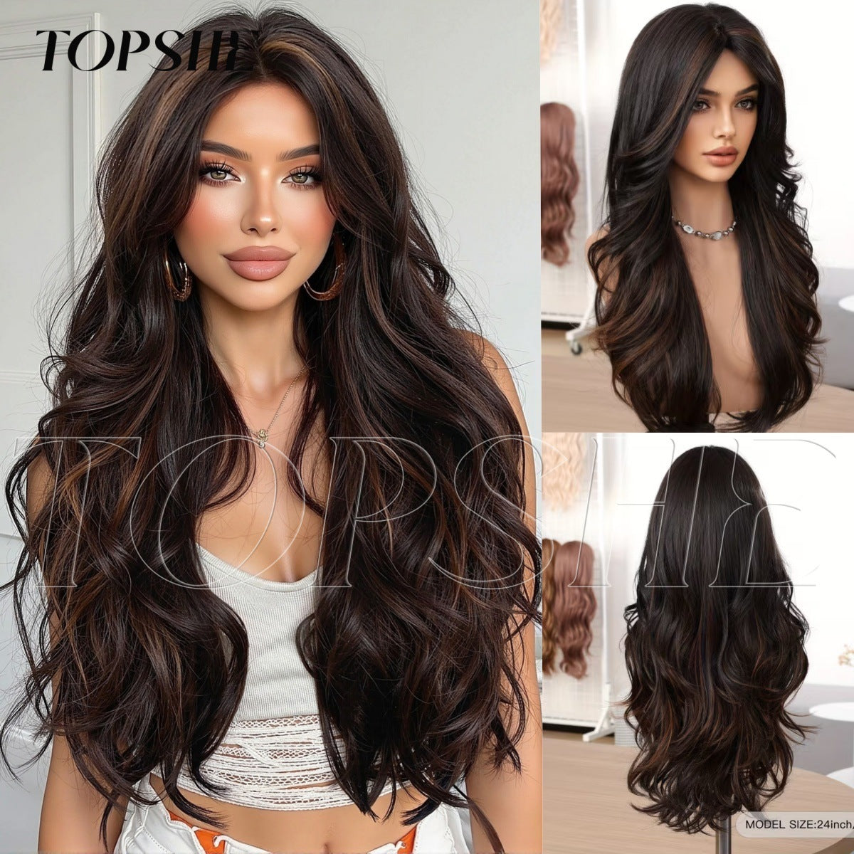 Fiber Female Bangs Black Brown Dyed Curly Hair Dignified Wig Long Curls