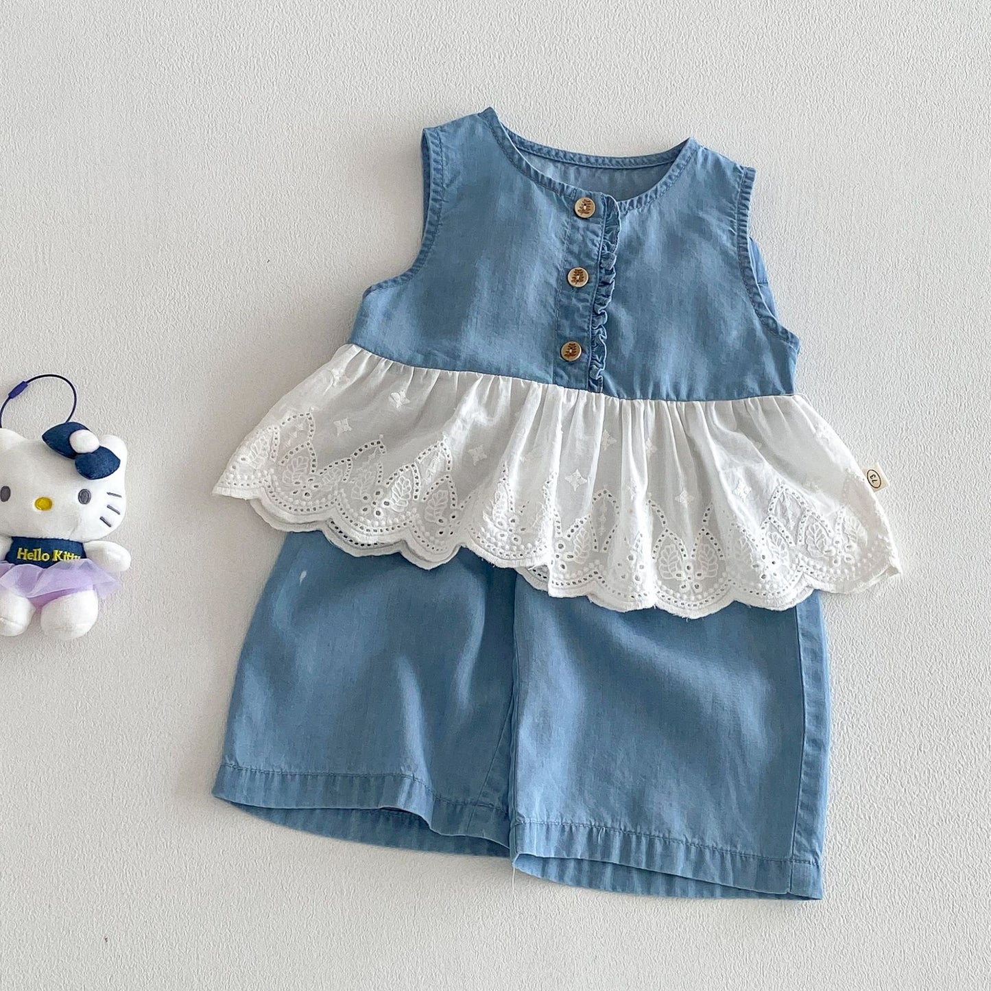 Children's Fashion Set Summer Lace Doll Shirt T-shirt Jeans Children's Suit