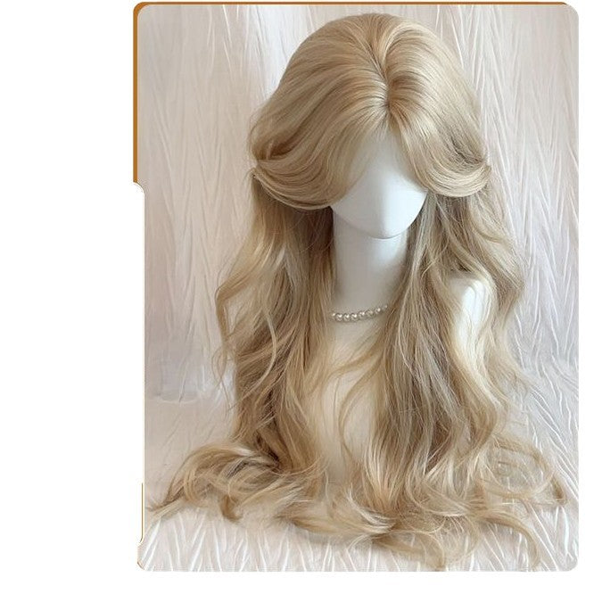 White Gold Color Medium Large Wave Curly Hair Natural Wig Long Curls