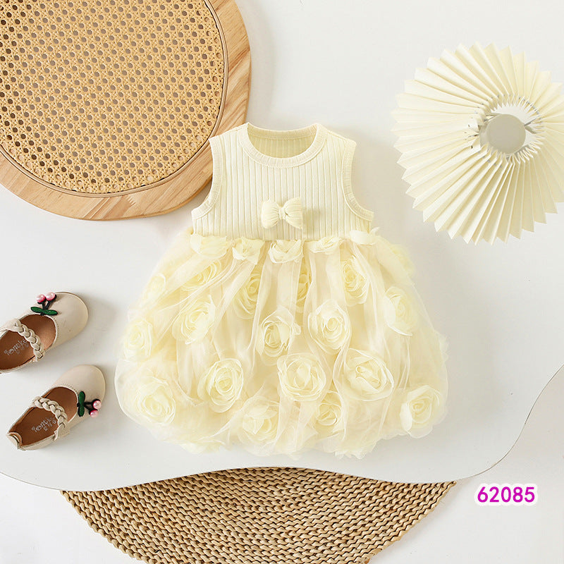 Children's Clothing Advanced Cream Color Rose Petals Bud Skirt Children's Dress